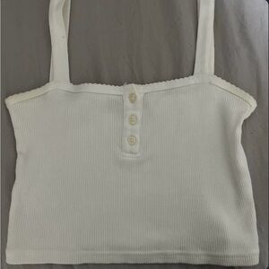 Brandy Melville White Ribbed Button-Front Crop Tank